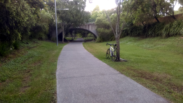Cycling to Gallery of Modern Art Kedron Brook bikeway Brisbane Queensland