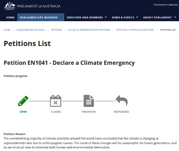 Australian Parliament climate emergency petition