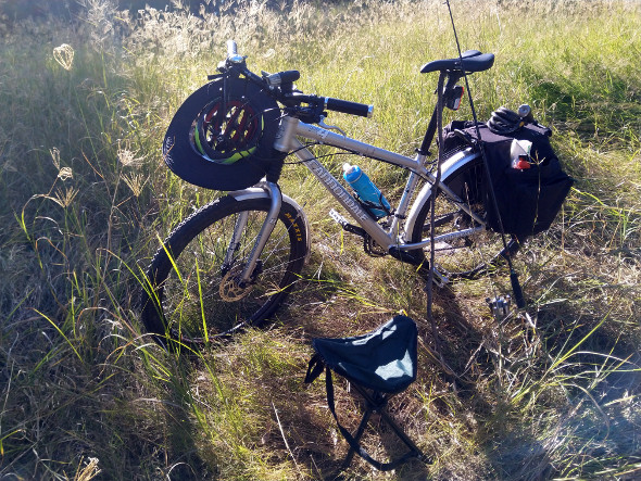 Mountain bike fishing trip long grass