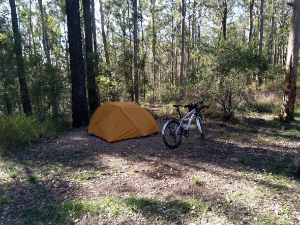 D'Aguilar National Park bikepacking camp setup